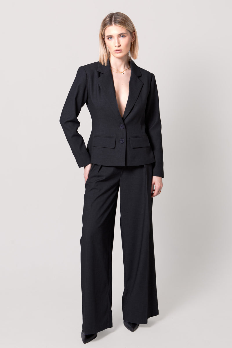 High-Waisted Wide-Leg Tailored Trousers